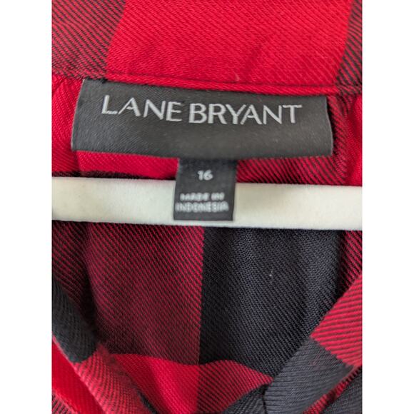 Lane Bryant‎ Womens Red Black Buffalo Plaid Neck Tie Blouse Size 16 Rayon Soft - Picture 4 of 8